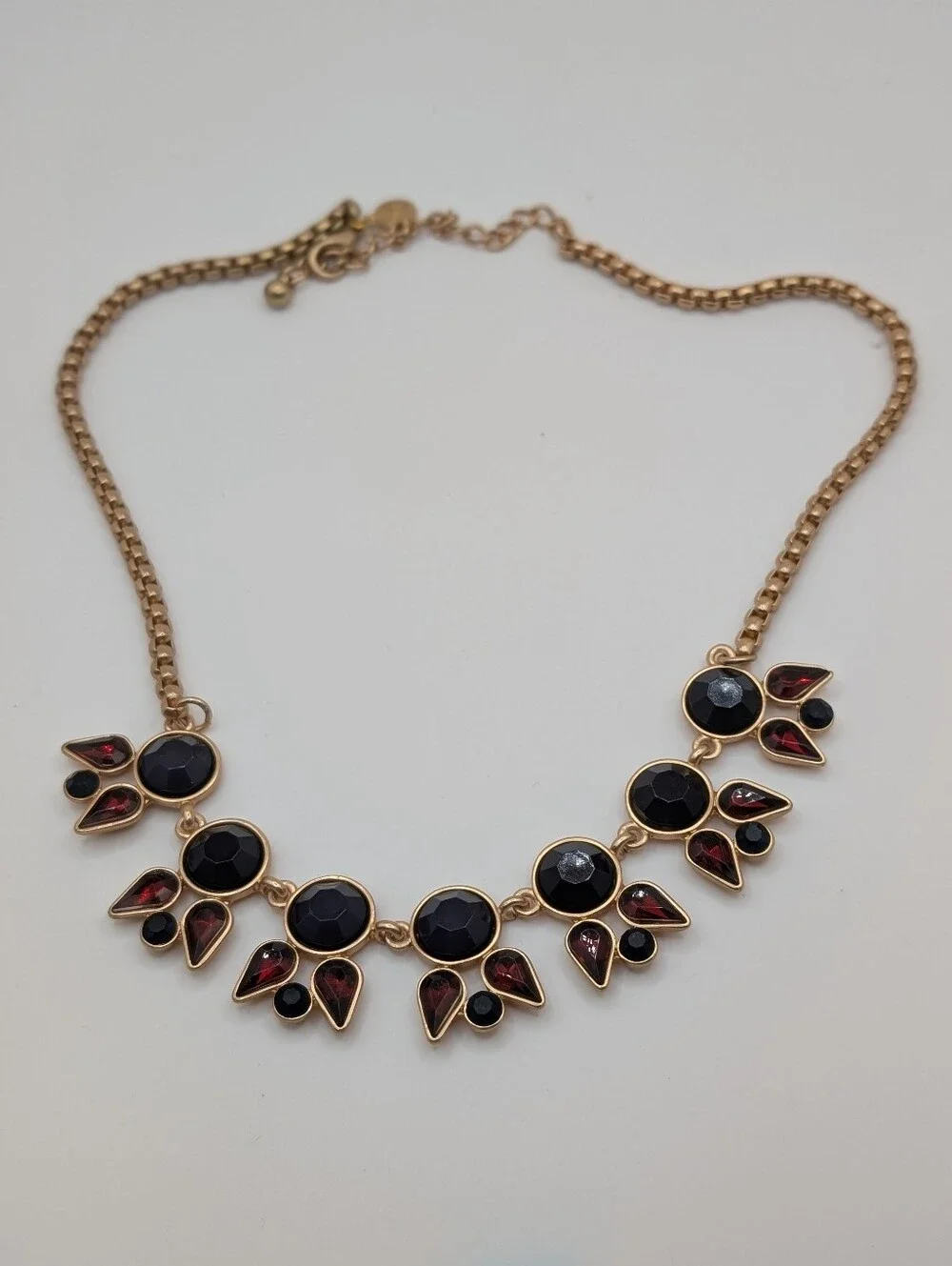 Chico's Gold-Tone Midnight Blue & Burgundy Statement Necklace NWOT - Picture 2 of 5
